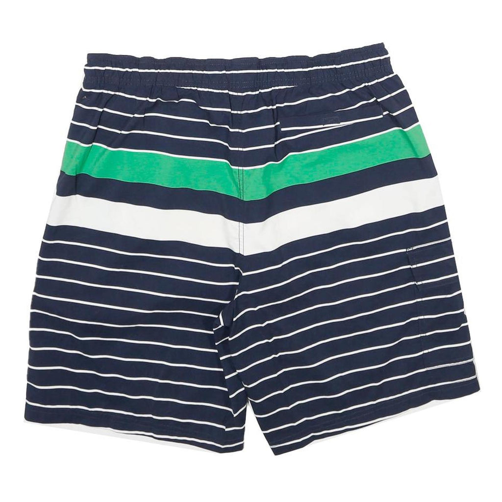 TOMMY HILFIGER Mens Shorts Navy Blue Green Striped L W32 Swimwear Drawstring
