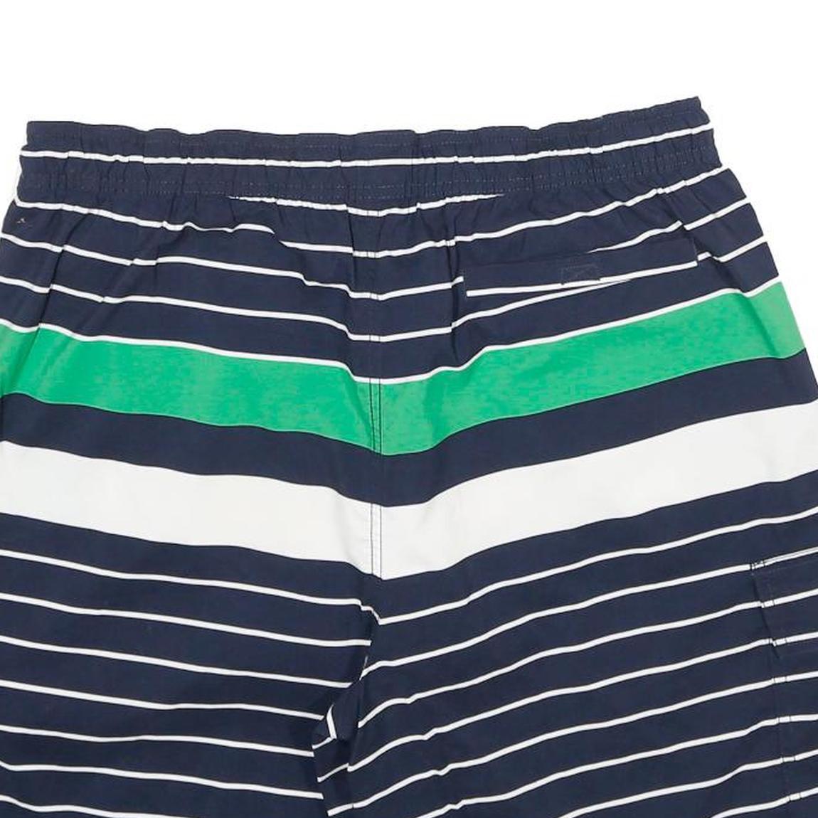 TOMMY HILFIGER Mens Shorts Navy Blue Green Striped L W32 Swimwear Drawstring