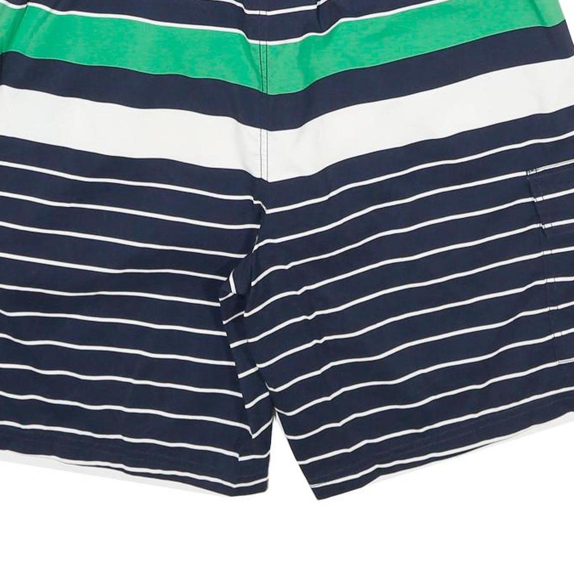 TOMMY HILFIGER Mens Shorts Navy Blue Green Striped L W32 Swimwear Drawstring