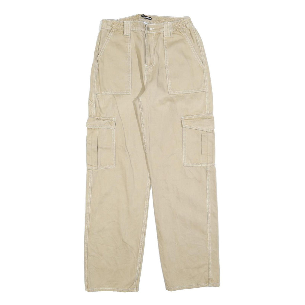 FASHION NOVA Womens Beige Relaxed Cargo Trousers W30 L32 Cotton Blend Zip