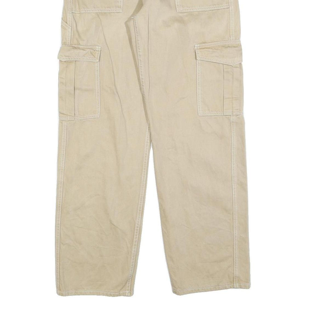 FASHION NOVA Womens Beige Relaxed Cargo Trousers W30 L32 Cotton Blend Zip