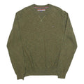 TOMMY HILFIGER Mens Green Plain Crew Neck Basic Knit Jumper L Cotton Blend