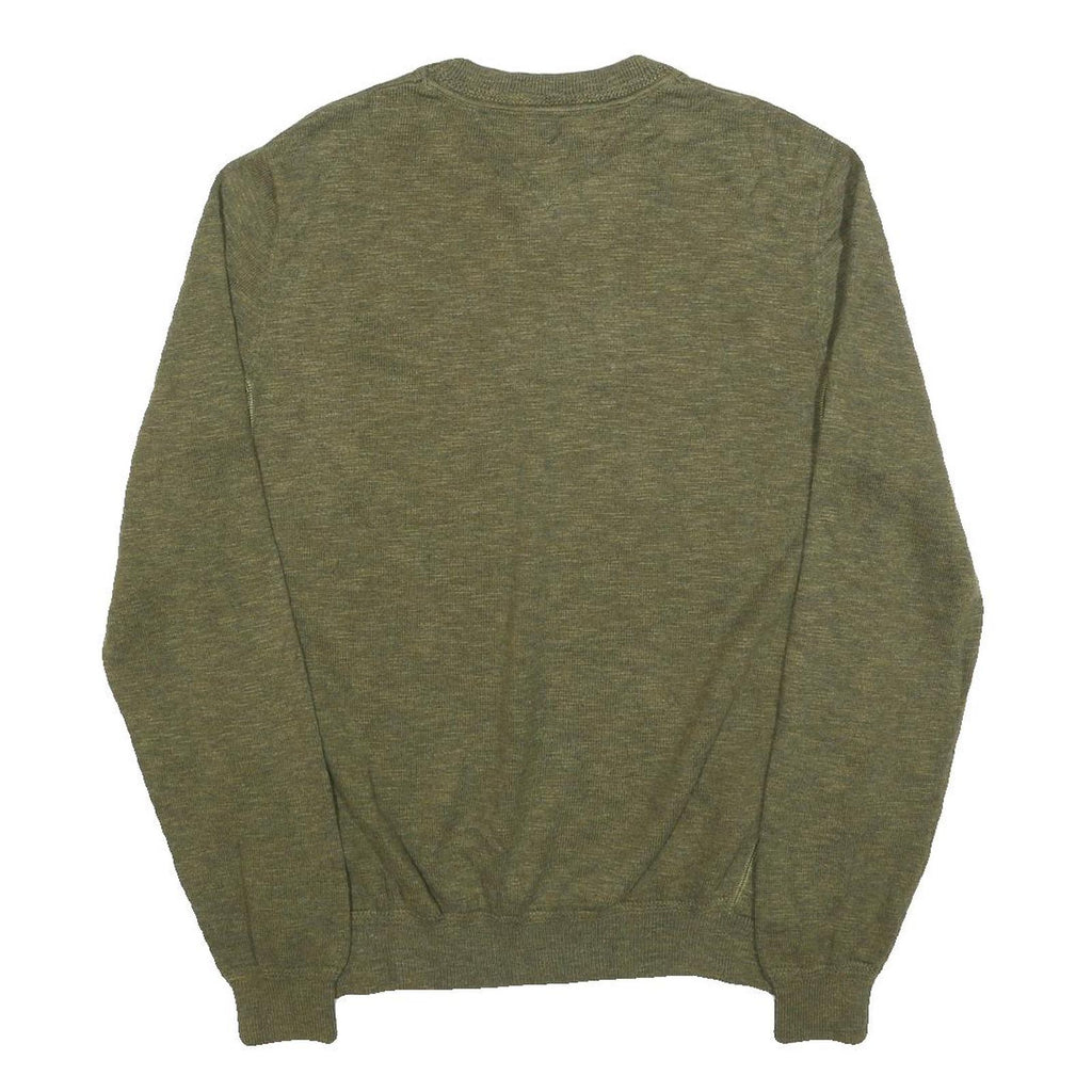 TOMMY HILFIGER Mens Green Plain Crew Neck Basic Knit Jumper L Cotton Blend