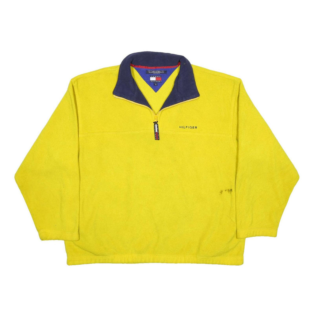 TOMMY HILFIGER Mens Yellow Navy Zip Patterned Polyester Pullover Jumper L