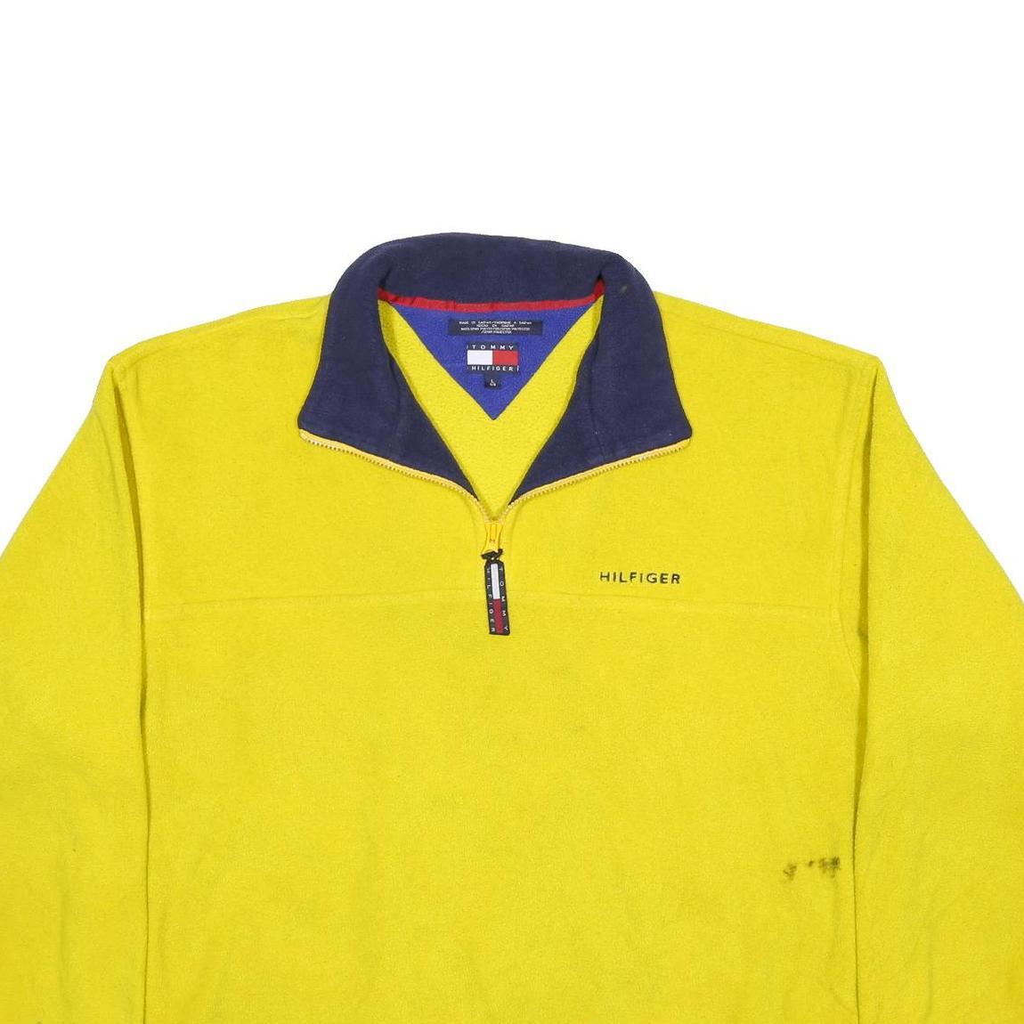 TOMMY HILFIGER Mens Yellow Navy Zip Patterned Polyester Pullover Jumper L