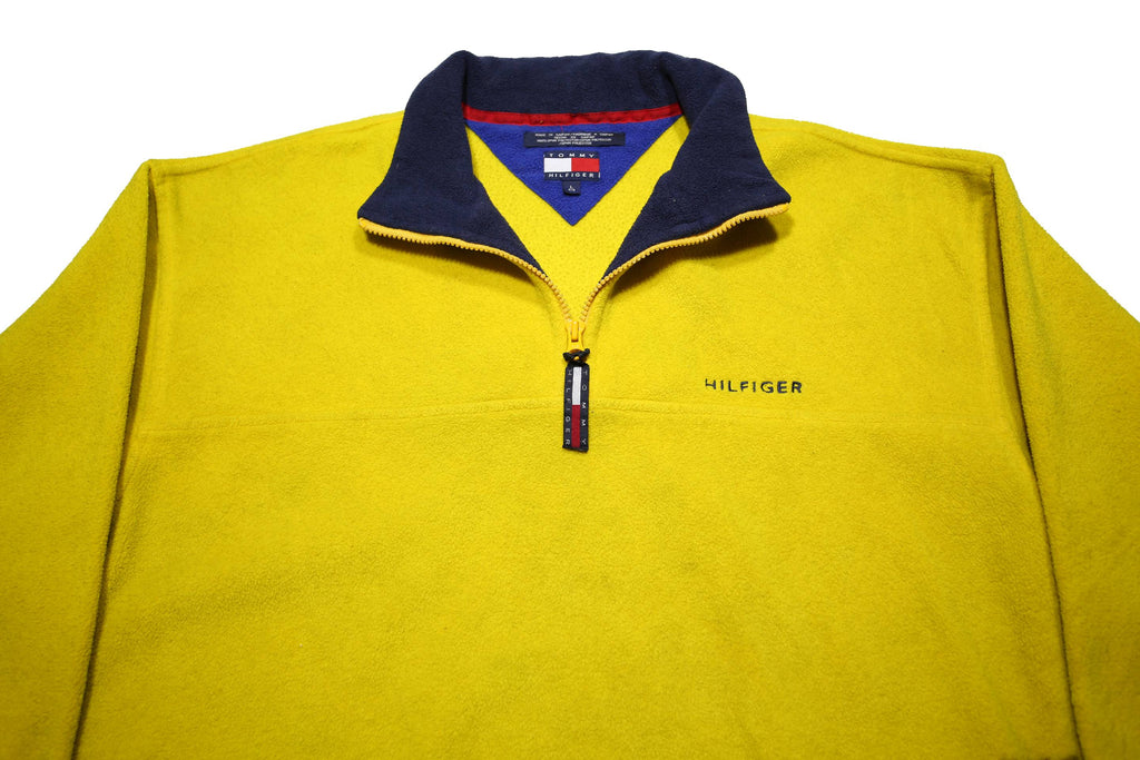 TOMMY HILFIGER Mens Yellow Navy Zip Patterned Polyester Pullover Jumper L