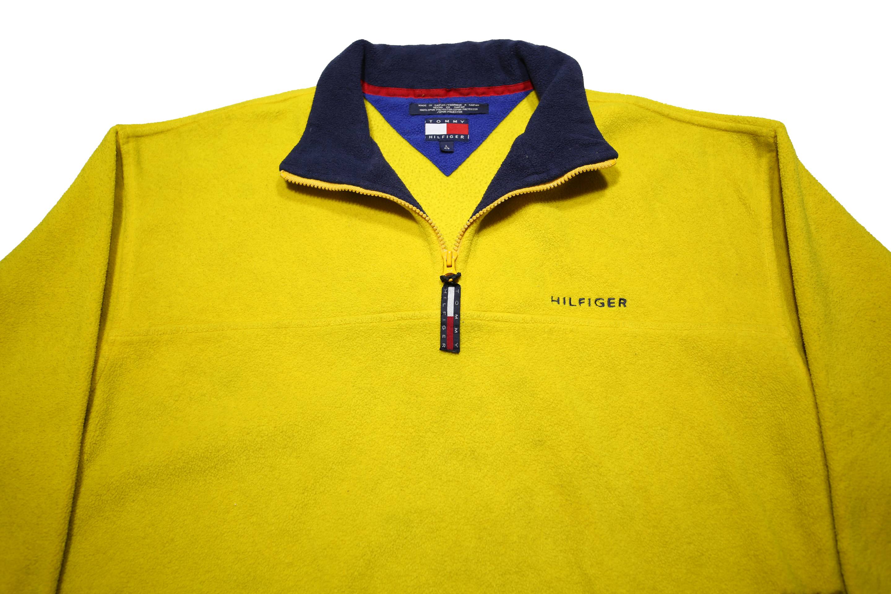 TOMMY HILFIGER Mens Yellow Navy Zip Patterned Polyester Pullover Jumper L
