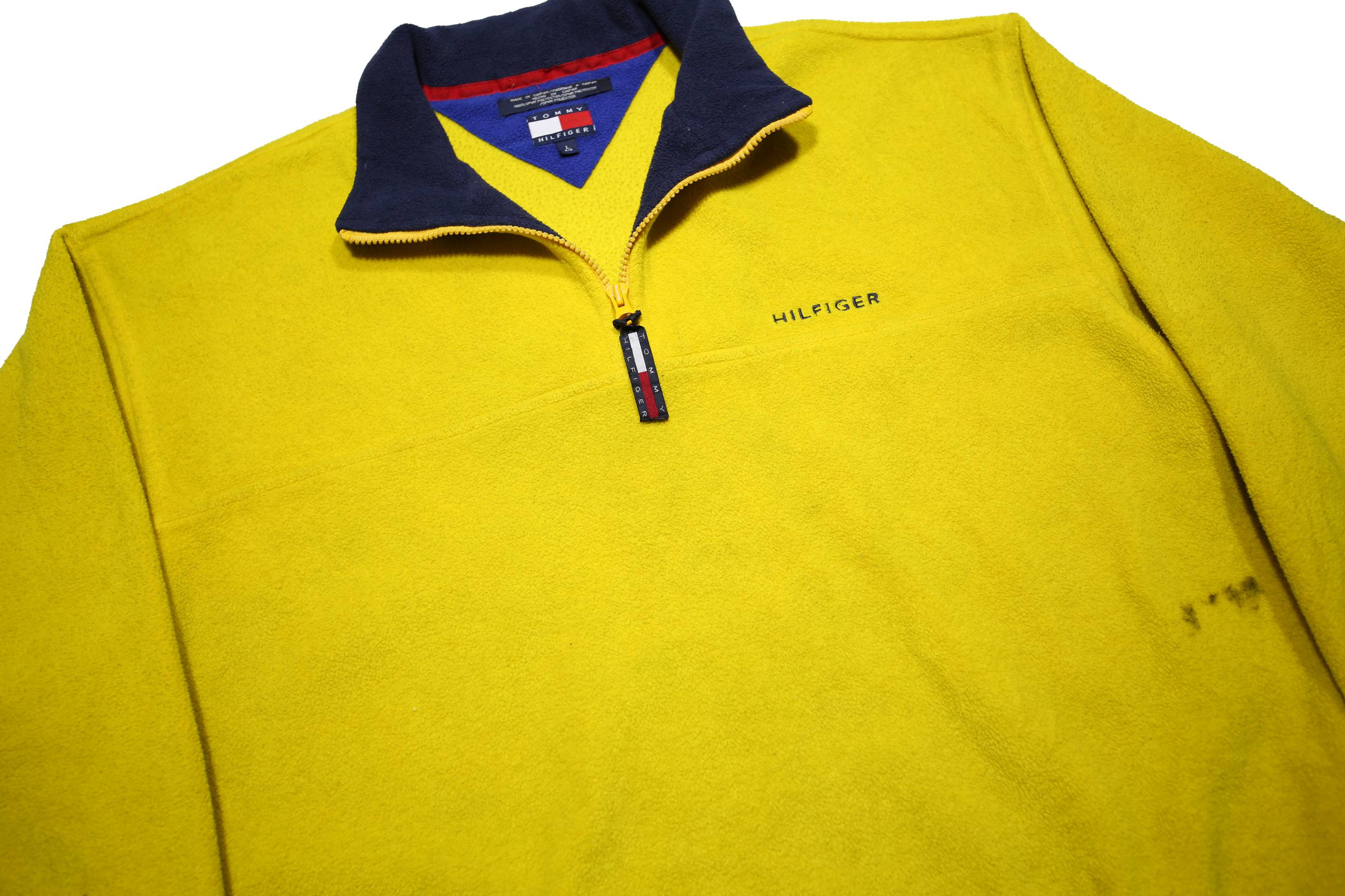 TOMMY HILFIGER Mens Yellow Navy Zip Patterned Polyester Pullover Jumper L