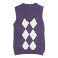 TOMMY HILFIGER Womens Purple White Argyle Pattern Pullover V-Neck Jumper XS
