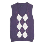 TOMMY HILFIGER Womens Purple White Argyle Pattern Pullover V-Neck Jumper XS