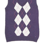 TOMMY HILFIGER Womens Purple White Argyle Pattern Pullover V-Neck Jumper XS
