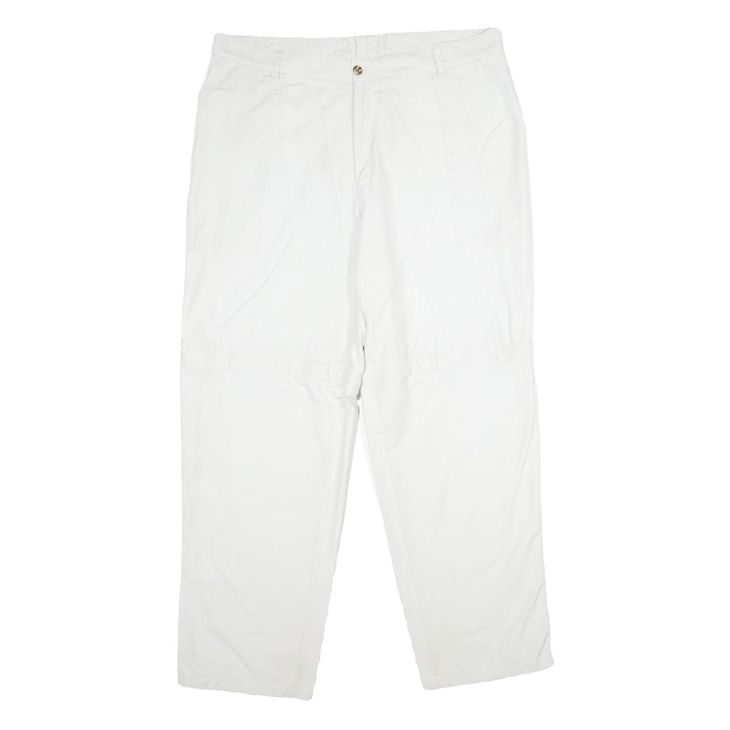 Mens White Regular Fit Cotton Blend Trousers W38 L34 Casual Zip Closure