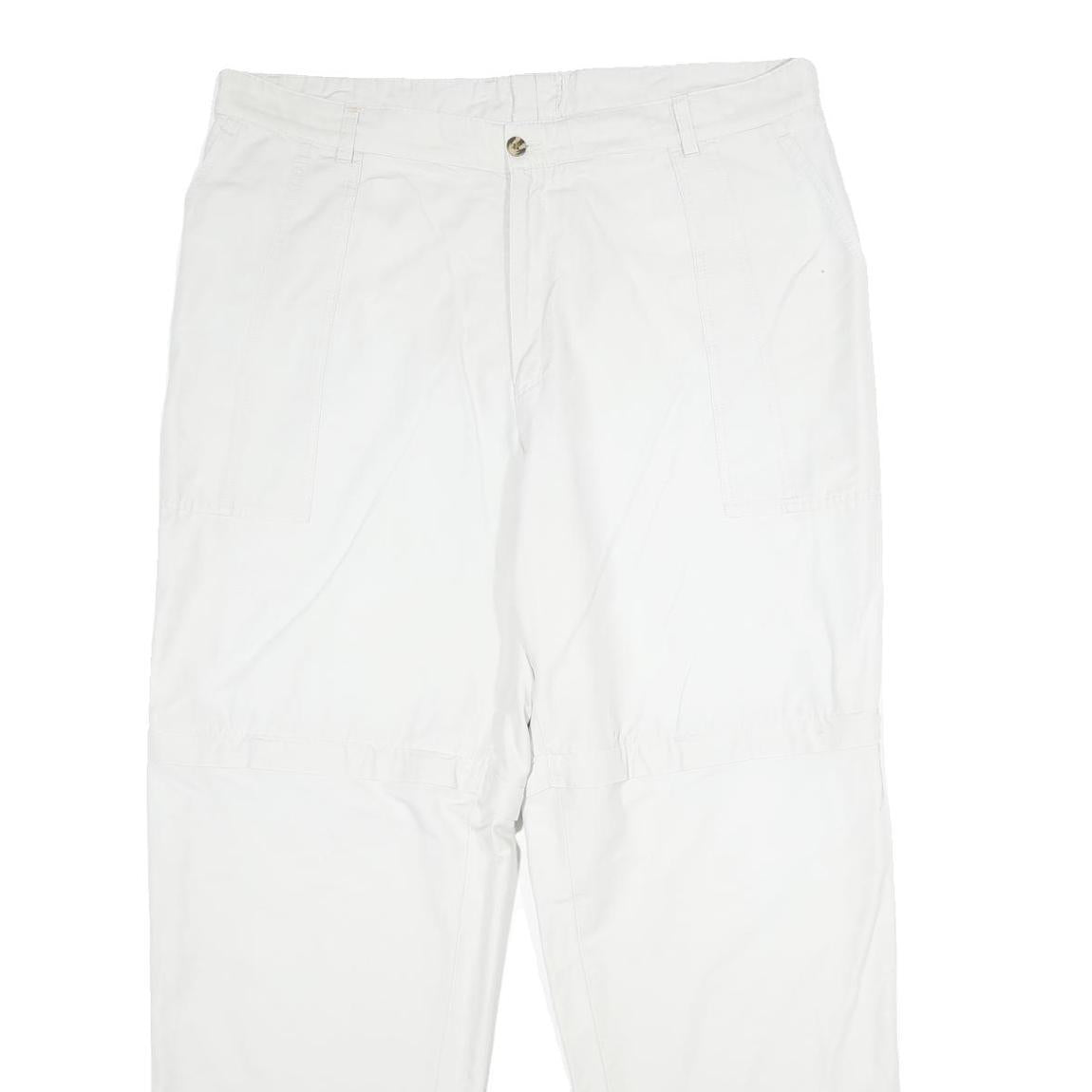 Mens White Regular Fit Cotton Blend Trousers W38 L34 Casual Zip Closure
