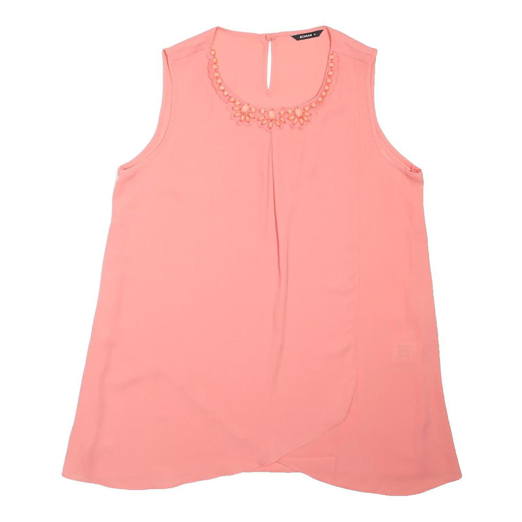 ROMAN Womens Pink Sleeveless Embellished Neck Top UK 12 Cotton Blend