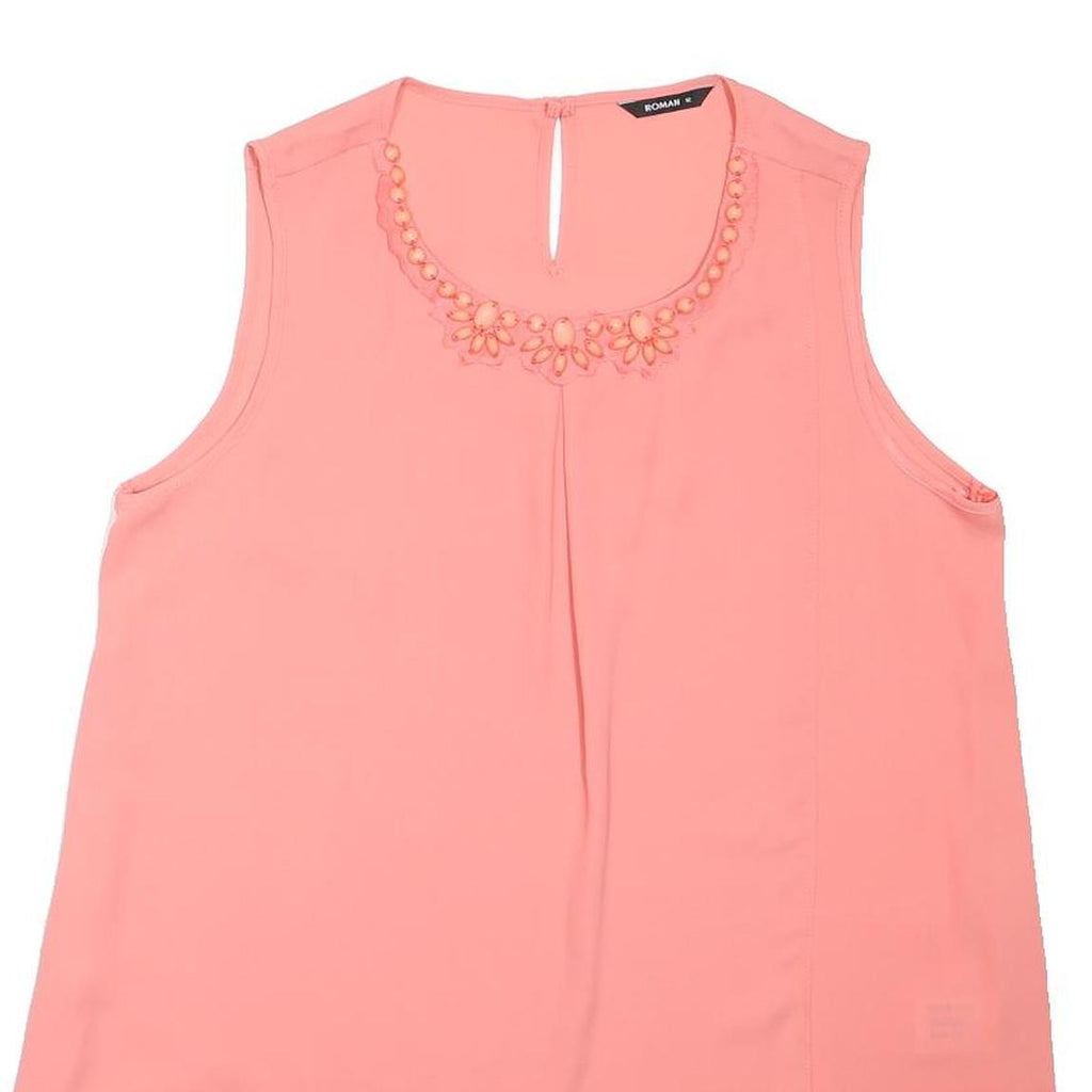 ROMAN Womens Pink Sleeveless Embellished Neck Top UK 12 Cotton Blend
