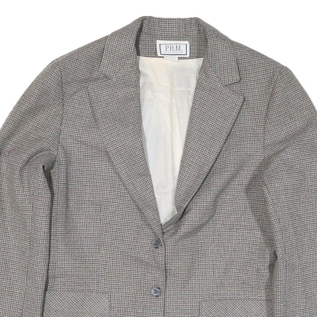 PHM Womens Grey Check Blazer Jacket UK 14 Polyester Blend Button Closure Classic