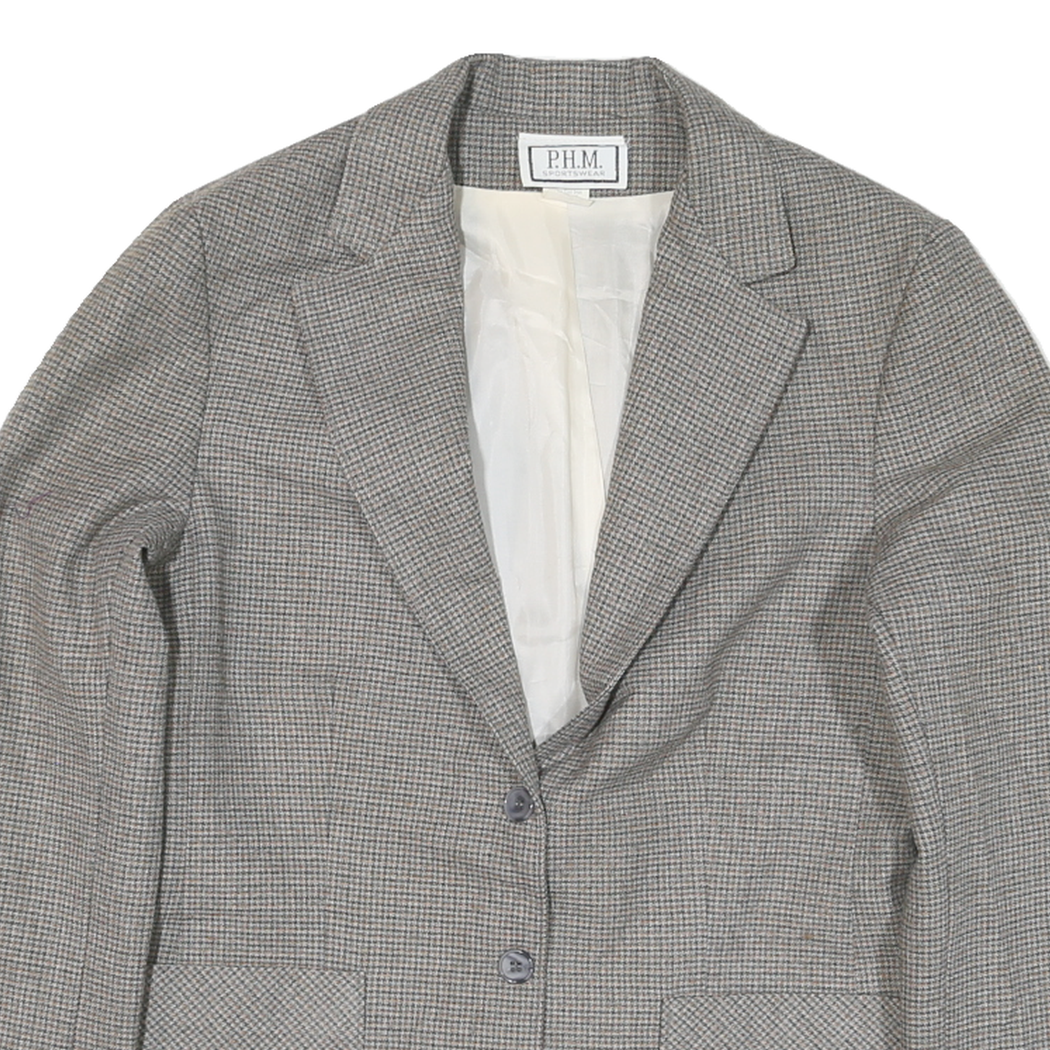 PHM Womens Grey Check Blazer Jacket UK 14 Polyester Blend Button Closure Classic