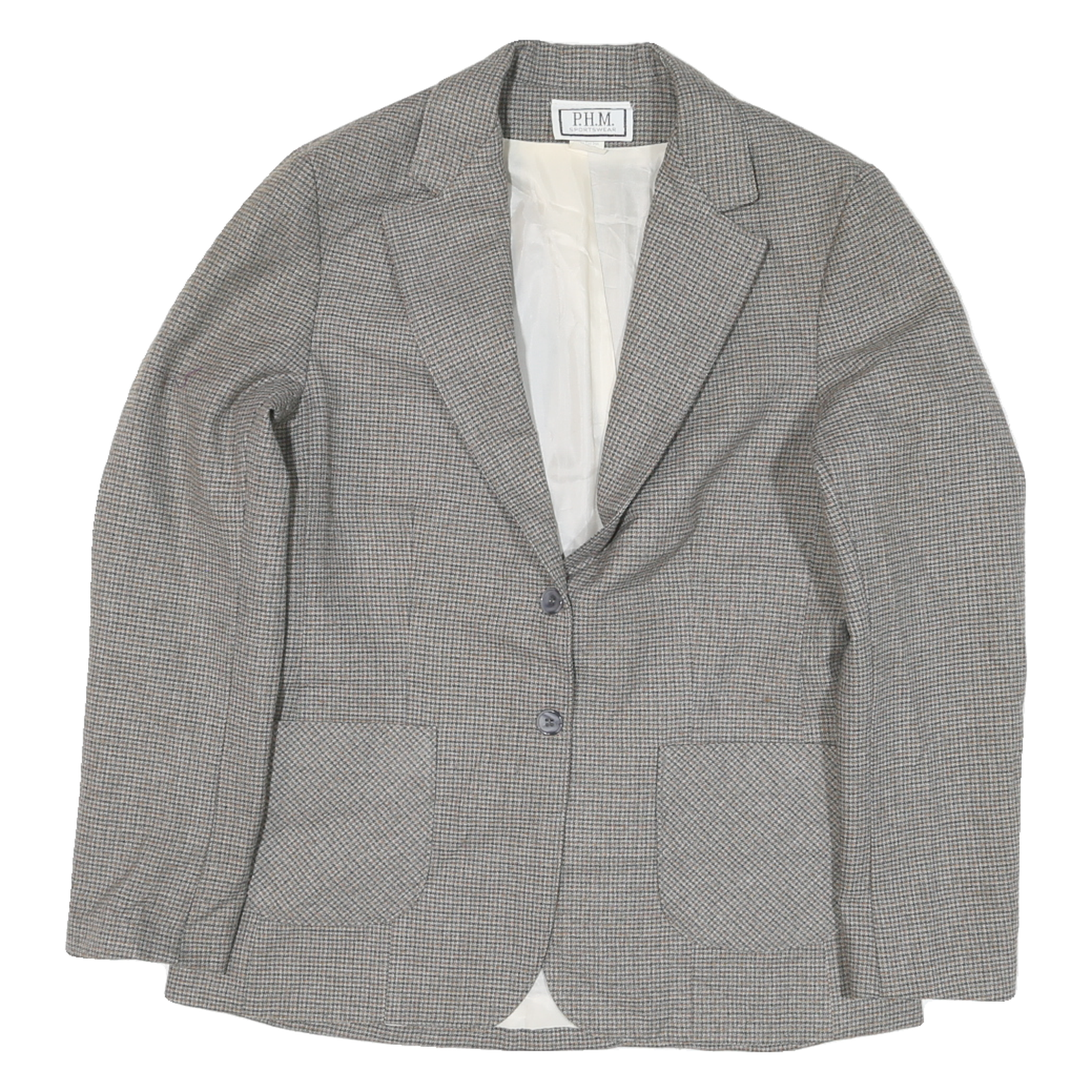 PHM Womens Grey Check Blazer Jacket UK 14 Polyester Blend Button Closure Classic