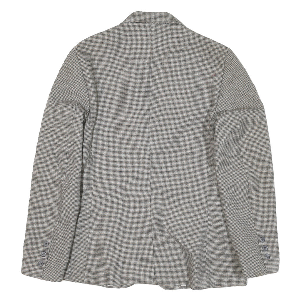 PHM Womens Grey Check Blazer Jacket UK 14 Polyester Blend Button Closure Classic