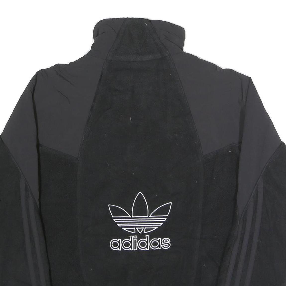 ADIDAS Mens Black Black Zip Up Fleece Jacket S Polyester Sportswear Retro