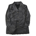 Womens Black Leather Button Jacket M Plain Classic Stylish Eyelet Detail