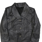 Womens Black Leather Button Jacket M Plain Classic Stylish Eyelet Detail