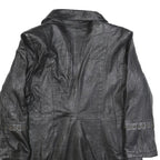 Womens Black Leather Button Jacket M Plain Classic Stylish Eyelet Detail
