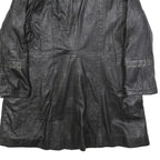 Womens Black Leather Button Jacket M Plain Classic Stylish Eyelet Detail