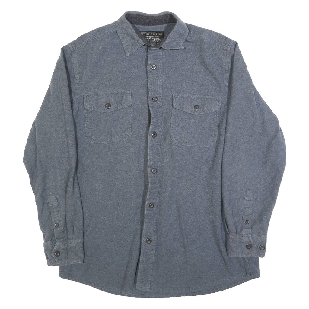 GRIZZLY MOUNTAIN Mens Blue Shirt L Cotton Long Sleeve Casual Classic Pocket