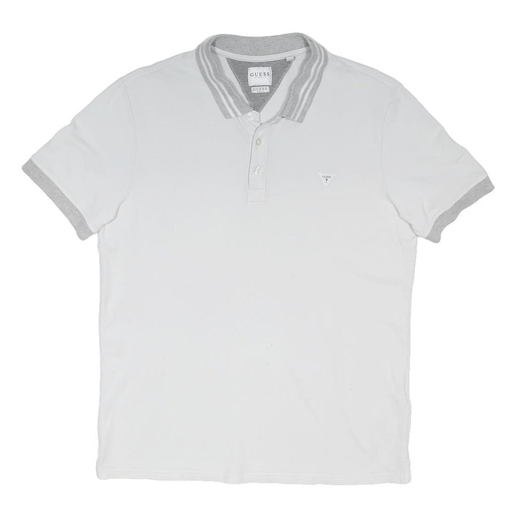 GUESS Mens White & Grey Short Sleeve Plain S Cotton Blend Polo Shirt