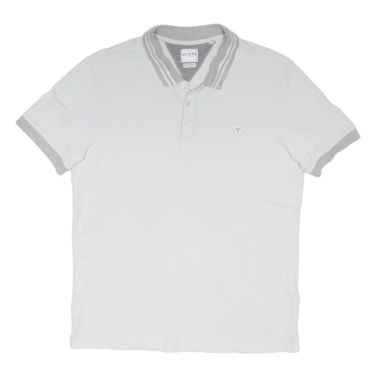 GUESS Mens White & Grey Short Sleeve Plain S Cotton Blend Polo Shirt