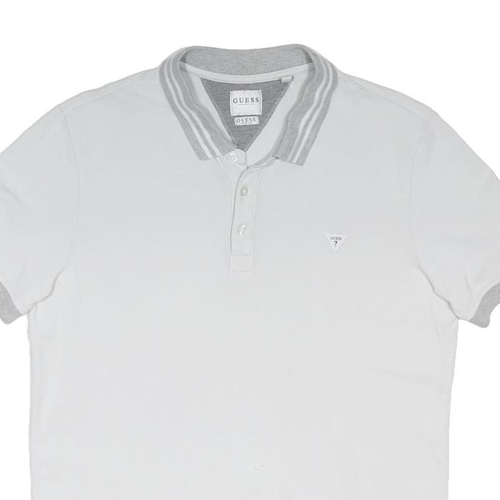 GUESS Mens White & Grey Short Sleeve Plain S Cotton Blend Polo Shirt