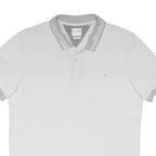 GUESS Mens White & Grey Short Sleeve Plain S Cotton Blend Polo Shirt