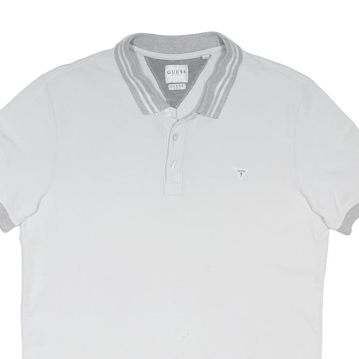 GUESS Mens White & Grey Short Sleeve Plain S Cotton Blend Polo Shirt