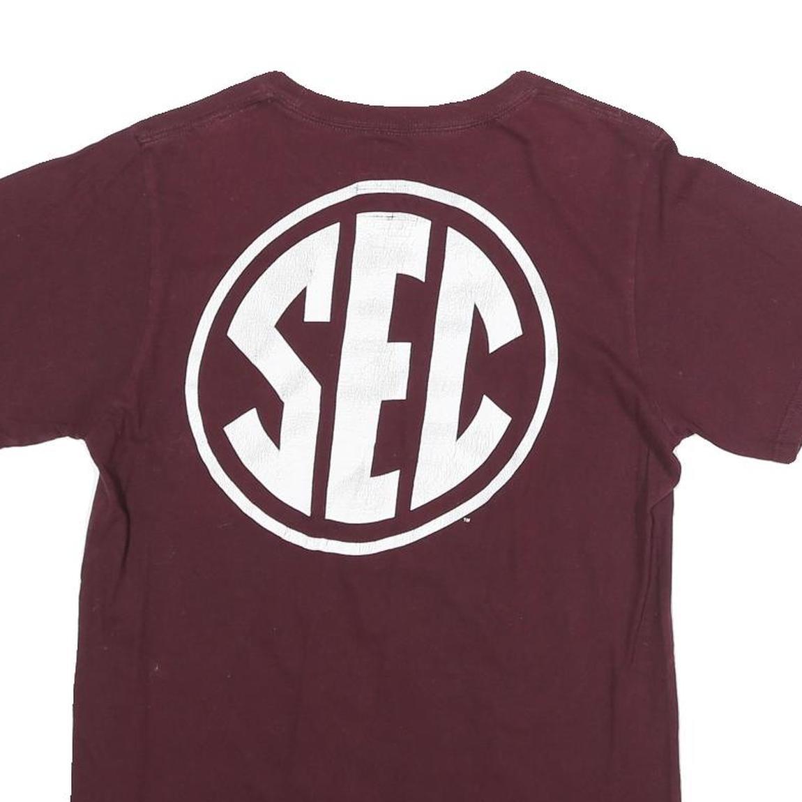 ADIDAS Mens Maroon Texas AM Graphic T-Shirt S Short Sleeve Crew Neck SEC Print