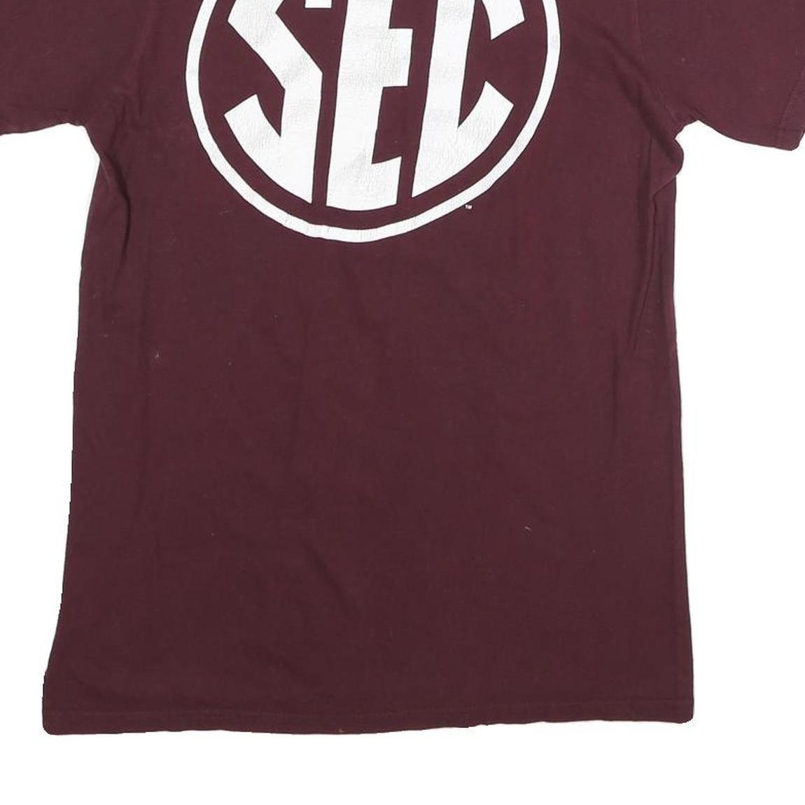 ADIDAS Mens Maroon Texas AM Graphic T-Shirt S Short Sleeve Crew Neck SEC Print