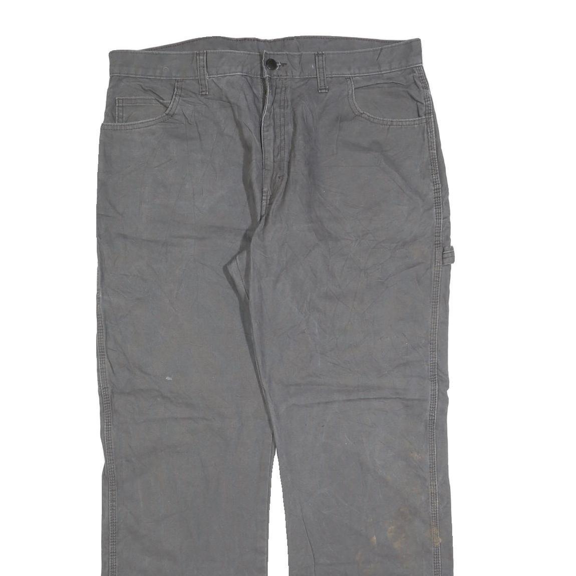 DICKIES Mens Cotton Blend Grey Relaxed Straight Trousers W36 L32 Workwear Casual