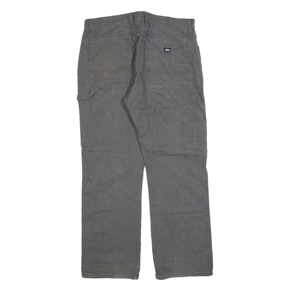 DICKIES Mens Cotton Blend Grey Relaxed Straight Trousers W36 L32 Workwear Casual