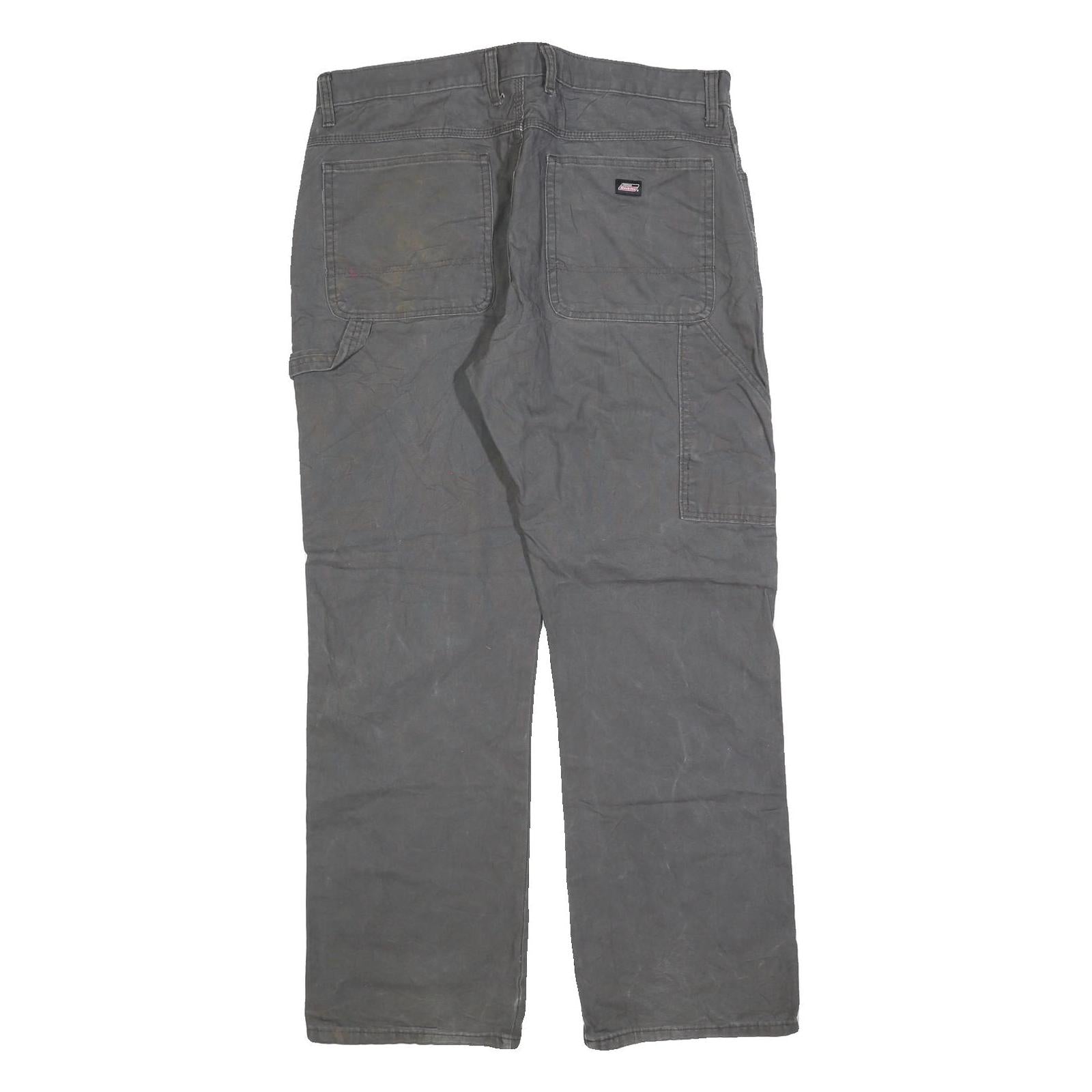 DICKIES Mens Cotton Blend Grey Relaxed Straight Trousers W36 L32 Workwear Casual