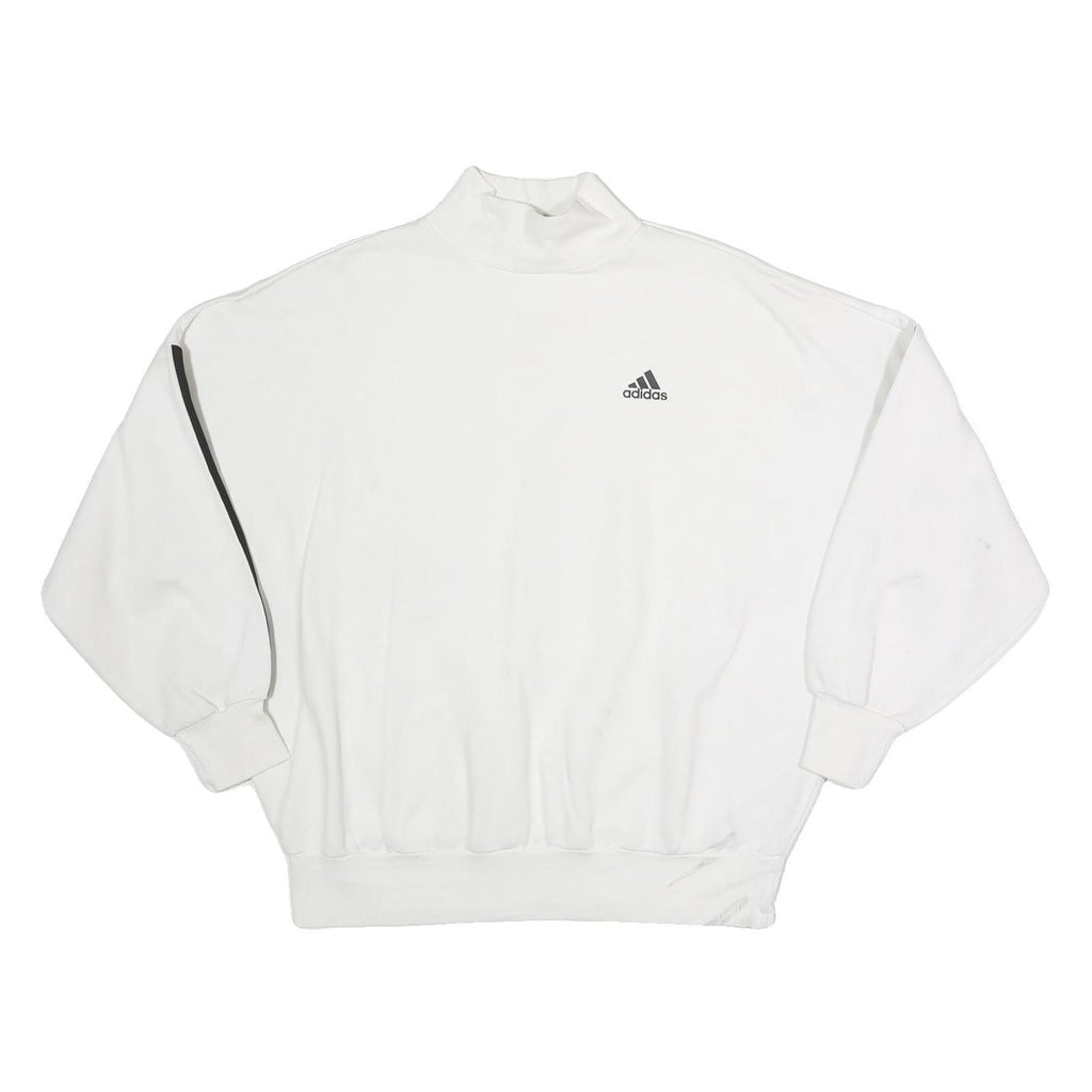 ADIDAS Mens White Pullover Sweatshirt M Cotton High Neck Logo 3 Stripes