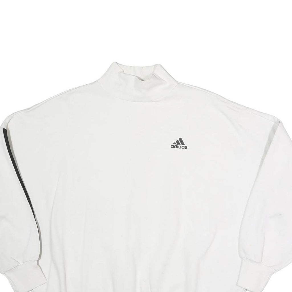 ADIDAS Mens White Pullover Sweatshirt M Cotton High Neck Logo 3 Stripes