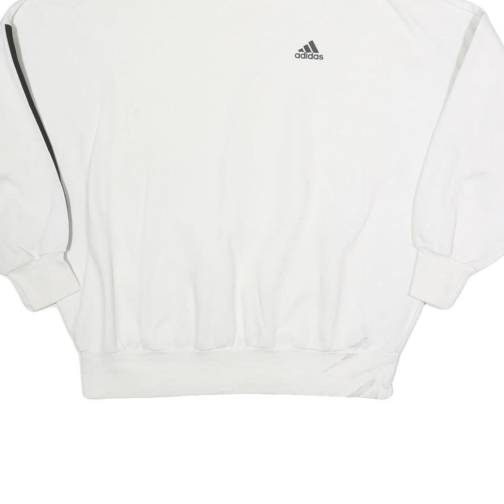 ADIDAS Mens White Pullover Sweatshirt M Cotton High Neck Logo 3 Stripes