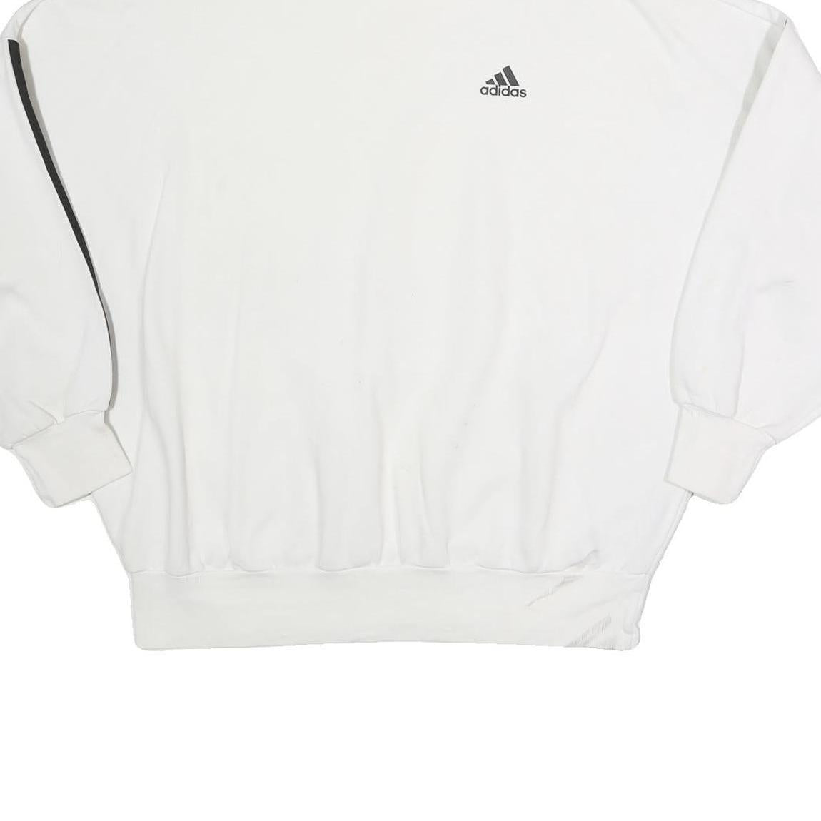 ADIDAS Mens White Pullover Sweatshirt M Cotton High Neck Logo 3 Stripes