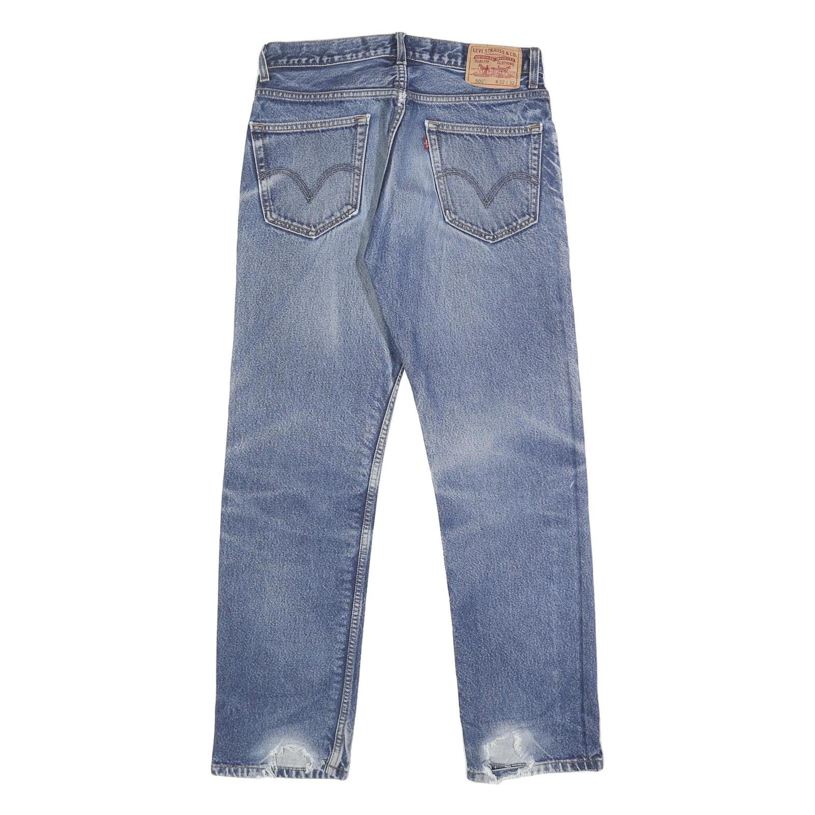 LEVI'S 505 Mens Jeans Blue Regular Straight Denim Medium W32 L32 Classic Style