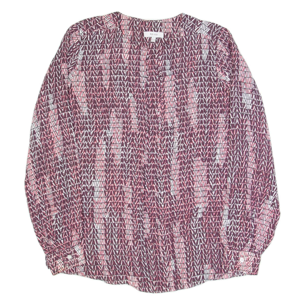 REISS Peyton Womens Printed Shirt Pink Long Sleeve Chevron UK 4