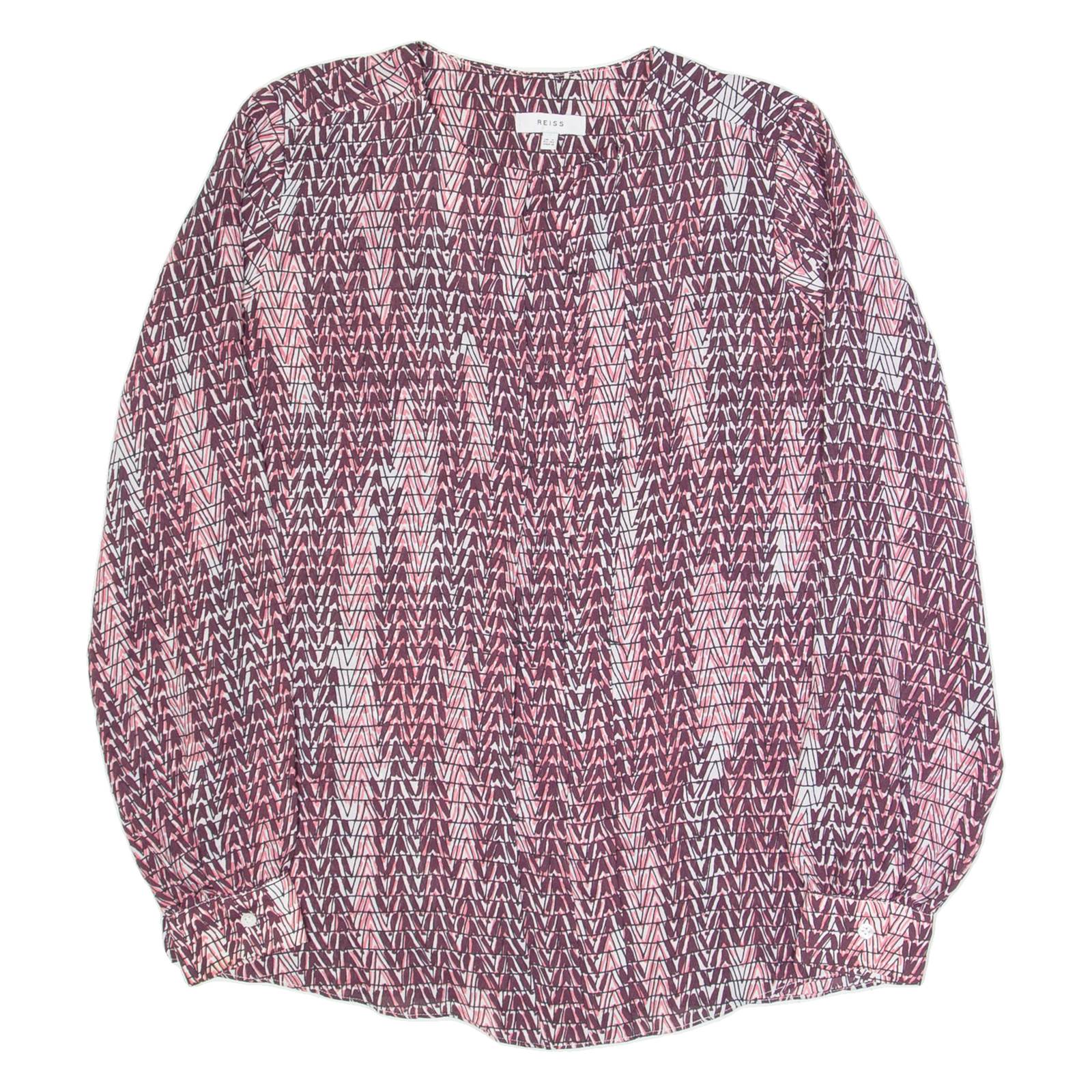 REISS Peyton Womens Printed Shirt Pink Long Sleeve Chevron UK 4