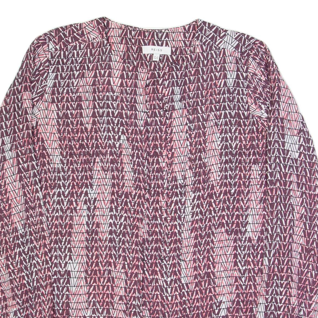 REISS Peyton Womens Printed Shirt Pink Long Sleeve Chevron UK 4