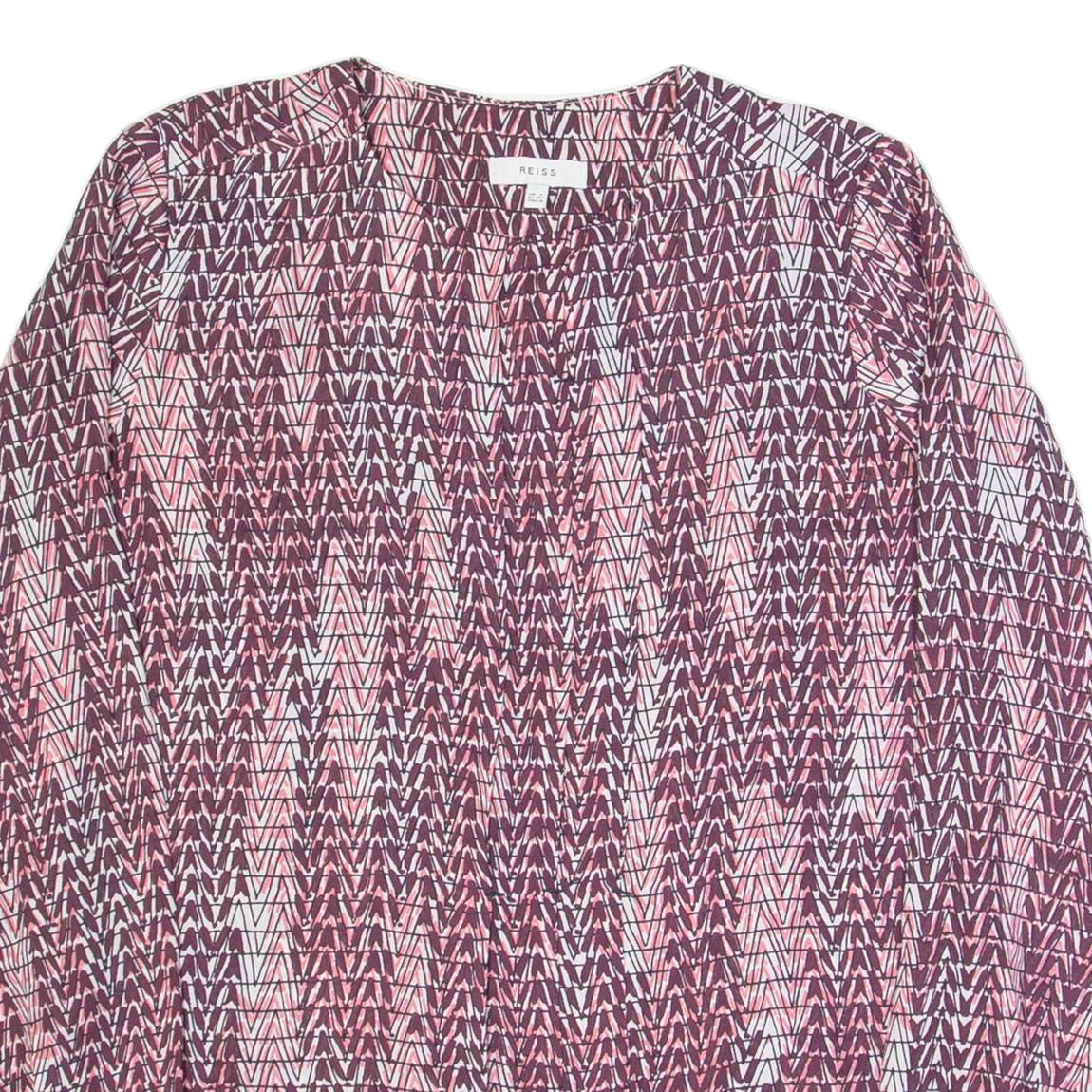 REISS Peyton Womens Printed Shirt Pink Long Sleeve Chevron UK 4