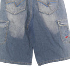 CYERESS Mens Blue Denim Cargo Shorts M W30 Embroidered Pockets Comfortable Fit