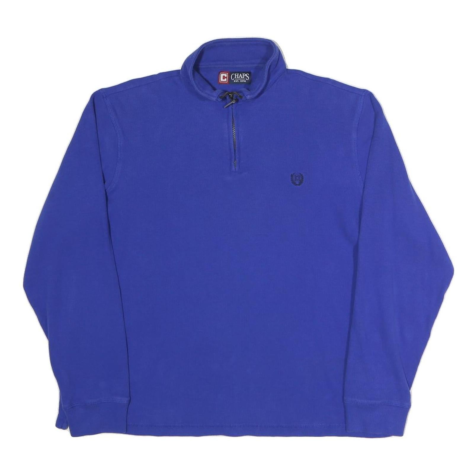 CHAPS Mens Blue Plain Jumper Crew Neck Basic Knit L Cotton Blend Casual